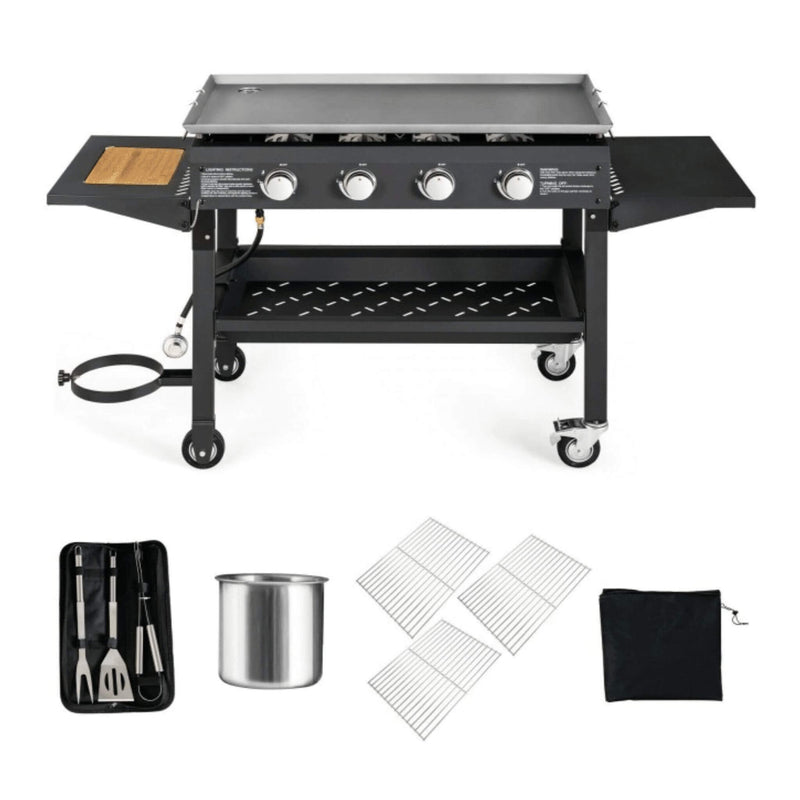 Portable Outdoor 4 Burner Propane Flat Top Gas Grill W/ Wheels, 60K BTU (SAK66104)