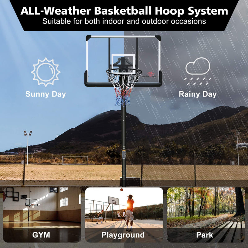 Portable Outdoor All-Weather Height Adjustable Basketball Hoop With 44 Inch Backboard And Wheels, 10FT (SAK58741)
