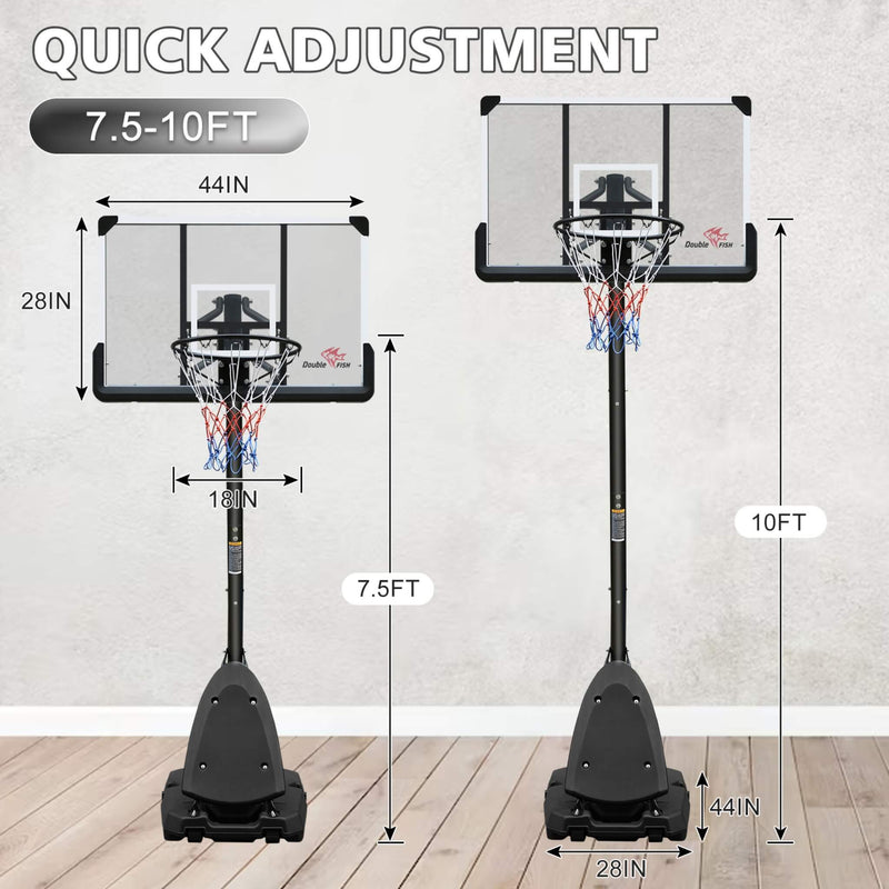 Portable Outdoor All-Weather Height Adjustable Basketball Hoop With 44 Inch Backboard And Wheels, 10FT (SAK58741)