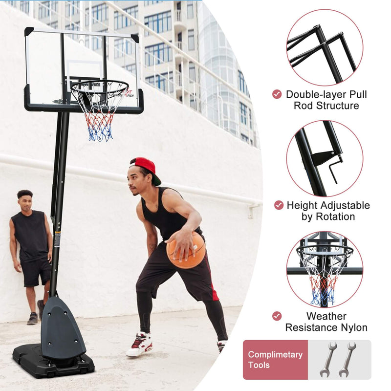 Portable Outdoor All-Weather Height Adjustable Basketball Hoop With 44 Inch Backboard And Wheels, 10FT (SAK58741)