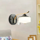 GobekUsa Post Modern Drum Indoor Wall Sconce with Opal Glass and Crystal Droplet in Black and Gold LED Lighting