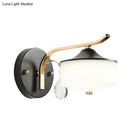 GobekUsa Post Modern Drum Indoor Wall Sconce with Opal Glass and Crystal Droplet in Black and Gold LED Lighting