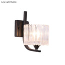 GobekUsa Post-Modern Black Metal Wall Mount Light with Clear Crystal Shade - Trapezoid/Flower/Drum Design