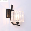 GobekUsa Post-Modern Black Metal Wall Mount Light with Clear Crystal Shade - Trapezoid/Flower/Drum Design