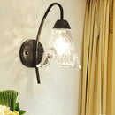 GobekUsa Post-Modern Black Metal Wall Mount Light with Clear Crystal Shade - Trapezoid/Flower/Drum Design