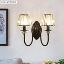 GobekUsa Post-Modern Black Metal Wall Mount Light with Clear Crystal Shade - Trapezoid/Flower/Drum Design