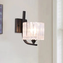 GobekUsa Post-Modern Black Metal Wall Mount Light with Clear Crystal Shade - Trapezoid/Flower/Drum Design