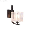 GobekUsa Post-Modern Black Metal Wall Mount Light with Clear Crystal Shade - Trapezoid/Flower/Drum Design