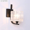 GobekUsa Post-Modern Black Metal Wall Mount Light with Clear Crystal Shade - Trapezoid/Flower/Drum Design