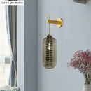 GobekUsa Brass Mounted Smoke Gray Glass Wall Sconce Light - Post-Modern Cylinder Lamp