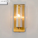 GobekUsa Post Modern Brass Finish Wall Lamp with Clear/Textured White Glass - Cylindric Sconce Design (1 Bulb)