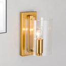 GobekUsa Post Modern Brass Finish Wall Lamp with Clear/Textured White Glass - Cylindric Sconce Design (1 Bulb)