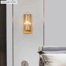 GobekUsa Post Modern Brass Finish Wall Lamp with Clear/Textured White Glass - Cylindric Sconce Design (1 Bulb)