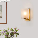 GobekUsa Post Modern Brass Finish Wall Lamp with Clear/Textured White Glass - Cylindric Sconce Design (1 Bulb)