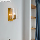 GobekUsa Post Modern Brass Finish Wall Lamp with Clear/Textured White Glass - Cylindric Sconce Design (1 Bulb)