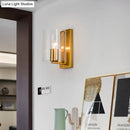 GobekUsa Post Modern Brass Finish Wall Lamp with Clear/Textured White Glass - Cylindric Sconce Design (1 Bulb)