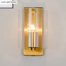 GobekUsa Post Modern Brass Finish Wall Lamp with Clear/Textured White Glass - Cylindric Sconce Design (1 Bulb)
