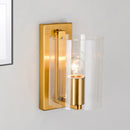 GobekUsa Post Modern Brass Finish Wall Lamp with Clear/Textured White Glass - Cylindric Sconce Design (1 Bulb)