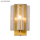 GobekUsa Post Modern Brass Finish Wall Lamp with Clear/Textured White Glass - Cylindric Sconce Design (1 Bulb)