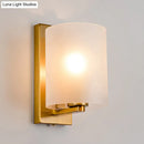 GobekUsa Post Modern Brass Finish Wall Lamp with Clear/Textured White Glass - Cylindric Sconce Design (1 Bulb)