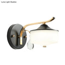 GobekUsa Post Modern Drum Indoor Wall Sconce with Opal Glass and Crystal Droplet in Black and Gold LED Lighting