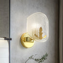 GobekUsa Gold Corner Wall Sconce with Clear Lattice Glass and Post-Modern Oval Design