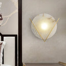 GobekUsa Post-Modern Round Panel Wall Light Sconce - Marble Bedside Lamp Fixture with Brass V Deco