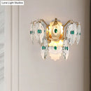GobekUsa Postmodern 2-Light Wall Sconce with Clear Crystal and Green/Gold Gem Accent
