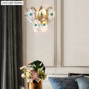 GobekUsa Postmodern 2-Light Wall Sconce with Clear Crystal and Green/Gold Gem Accent