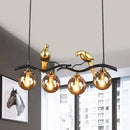GobekUsa Postmodern Iron Pendant Light with 4-Lights, Black/Gold Finish, Amber Ball Glass Shade, Bird Deco - Sprig Island