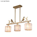 GobekUsa Postmodern Black/Gold Crystal Prism Pendant Lamp with Bird and Leaf Decoration - 3-Bulb Cylinder Hanging Island Light