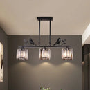 GobekUsa Postmodern Black/Gold Crystal Prism Pendant Lamp with Bird and Leaf Decoration - 3-Bulb Cylinder Hanging Island Light