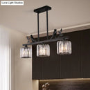 GobekUsa Postmodern Black/Gold Crystal Prism Pendant Lamp with Bird and Leaf Decoration - 3-Bulb Cylinder Hanging Island Light