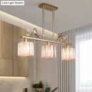 GobekUsa Postmodern Black/Gold Crystal Prism Pendant Lamp with Bird and Leaf Decoration - 3-Bulb Cylinder Hanging Island Light