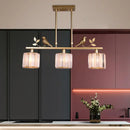 GobekUsa Postmodern Black/Gold Crystal Prism Pendant Lamp with Bird and Leaf Decoration - 3-Bulb Cylinder Hanging Island Light