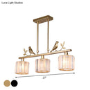 GobekUsa Postmodern Black/Gold Crystal Prism Pendant Lamp with Bird and Leaf Decoration - 3-Bulb Cylinder Hanging Island Light