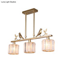 GobekUsa Postmodern Black/Gold Crystal Prism Pendant Lamp with Bird and Leaf Decoration - 3-Bulb Cylinder Hanging Island Light