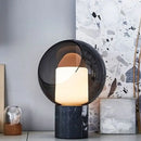 GobekUsa Black LED Table Lamp with Marble Base and Smoked Globe Glass Shade - Postmodern Nightstand Light