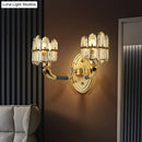 GobekUsa Arched Wall Mount Lamp: Postmodern Crystal Panel Bedside Lighting (Blue/Gold)
