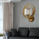 GobekUsa Postmodern Crystal Drum Wall Mount Sconce Light with Brass Orb Frame