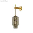 GobekUsa Smoke Gray Glass Wall Lantern Postmodern Brass Sconce for Tea Room