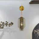 GobekUsa Smoke Gray Glass Wall Lantern Postmodern Brass Sconce for Tea Room