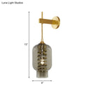 GobekUsa Smoke Gray Glass Wall Lantern Postmodern Brass Sconce for Tea Room