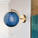 GobekUsa Postmodern Brass Ball Sconce Lamp - Red/Blue/Amber Glass, Single Light Wall Fixture