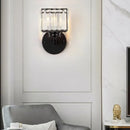 GobekUsa Postmodern Crystal Block Wall Sconce with Brass/Black Backplate for Bedroom
