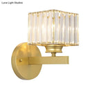 GobekUsa Postmodern Crystal Block Wall Sconce with Brass/Black Backplate for Bedroom
