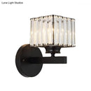 GobekUsa Postmodern Crystal Block Wall Sconce with Brass/Black Backplate for Bedroom