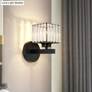 GobekUsa Postmodern Crystal Block Wall Sconce with Brass/Black Backplate for Bedroom