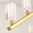 GobekUsa Postmodern Brass Linear Pendant Light with Crystal Accents - 12 Heads - Rectangle Design