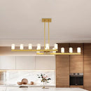 GobekUsa Postmodern Brass Linear Pendant Light with Crystal Accents - 12 Heads - Rectangle Design